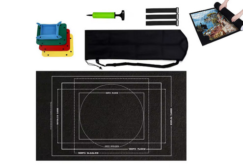 Jigsaw Puzzle Roll-Up Mat with Four Sorting Trays & Travel Storage Bag - Available in Three Colours