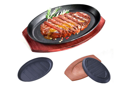 Sizzling Iron Steak Plate with Wooden Base - Option for Two