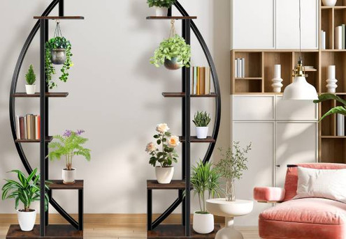 Two-Piece Five-Tiered Crescent-Style Plant Stand