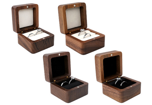 Wooden Ring Storage Box - Available in Two Colours & Option for Two-Ring Slots