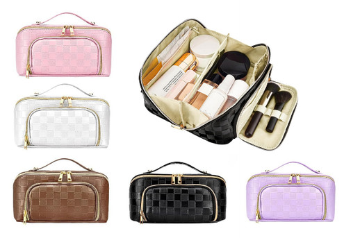 Checkered Travel Cosmetic Bag - Five Colours Available