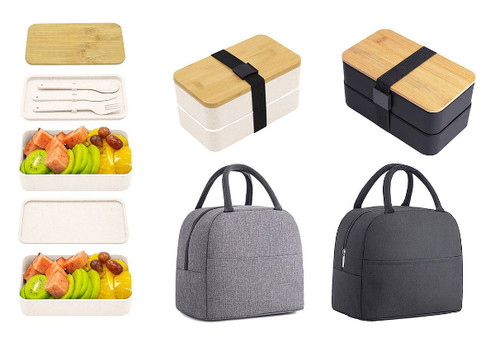 Two-Layer Leak-Proof Bento Box with Cutlery & Insulated Bag - Available in Two Colours & Option for Two