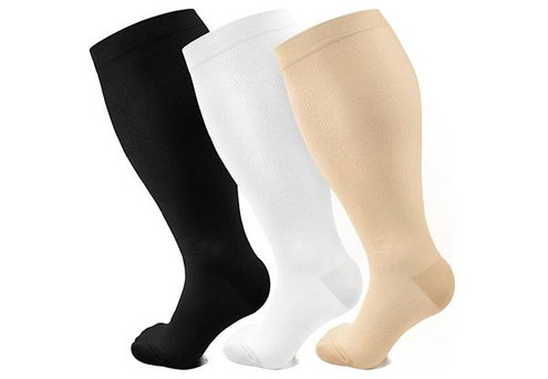 Three-Pair Plus Size Compression Socks - Three Sizes Available