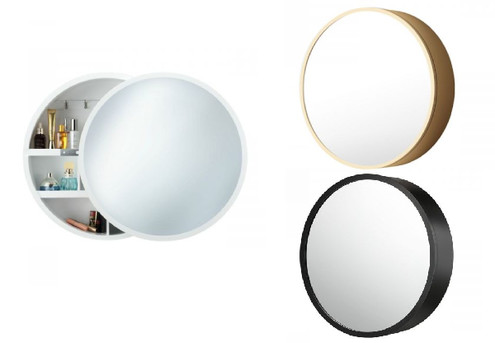 Round Bathroom Mirror Cabinet with Sliding Door - Available in Three Colours