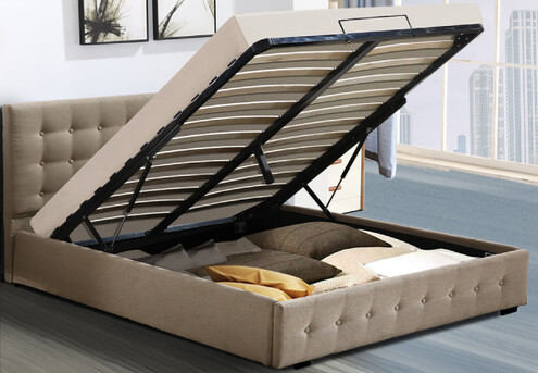 Levede Fabric Bed Frame with Gas Lift Storage - Available in Two Colours & Two Sizes