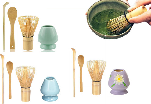 Four-Piece Chashaku Bamboo Matcha Whisk Set - Available in Three Colours & Option for Two Sets