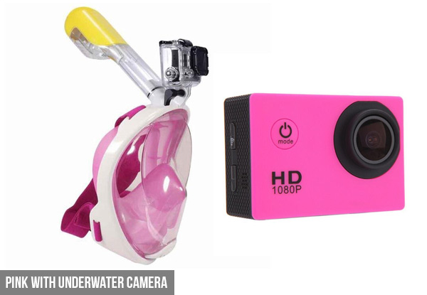 Full-Face Snorkelling Mask with Free Delivery - Three Colours & Two Sizes Available & Option to incl. Underwater Camera