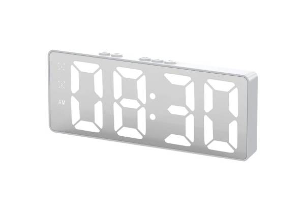 LED Mirror Large Display Desk Clock with Temperature Snooze Dual Alarms - Available in Two Colours