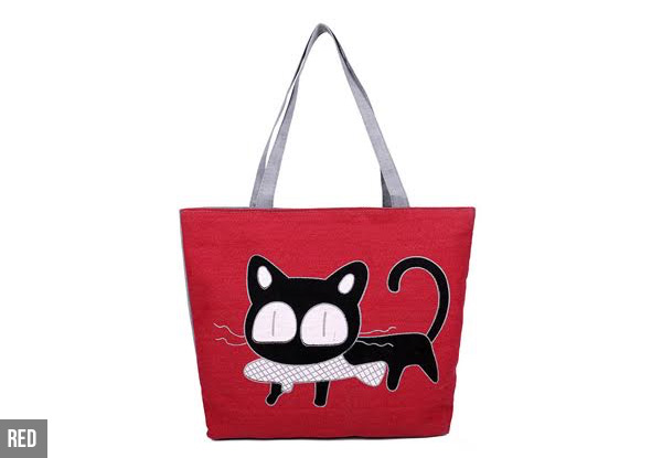 Cute Kitty Canvas Handbag - Five Colours Available