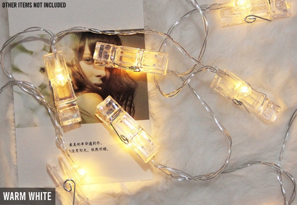 1.5M Battery-Operated 10 LED Peg Clip String Lights - Two Colours Available & Option for Two or Four Packs