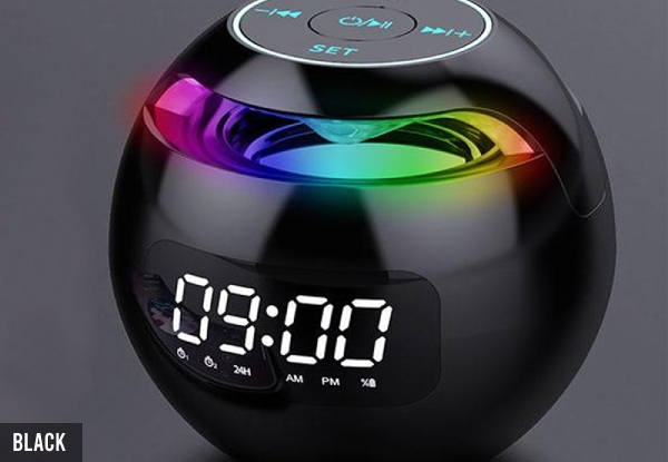 Wireless Spherical Bluetooth Speaker with Digital Clock - Three Colours Available