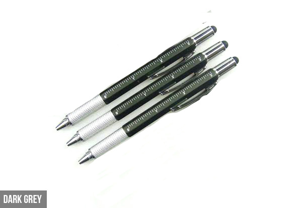 Three-Pack of Multi-Functional Pens with Screwdriver, Level & Ruler