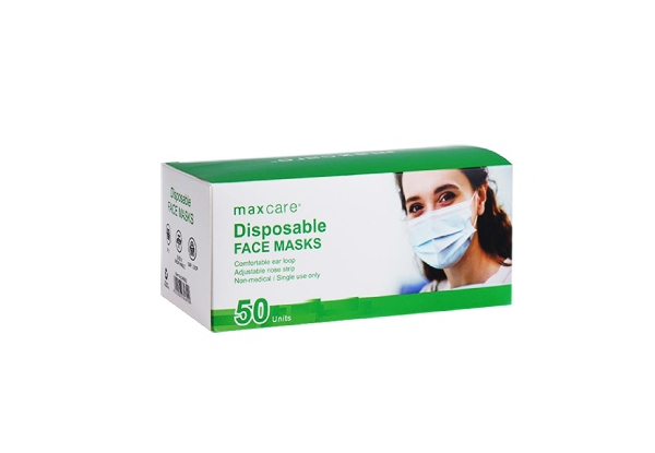 50-Pack Disposable Face Masks - Two Colours Available & Option to incl. Hand Sanitiser