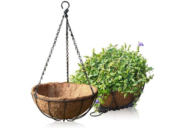 Two-Pack of Metal Hanging Planter Baskets - Three Sizes Available