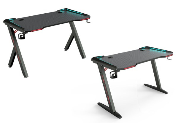 Gaming Desk with Headphone Hook and Built-In RGB Lighting - Three Sizes Available