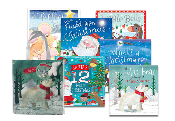 Six-Pack of Christmas Picture Books in Bag with Polar Bear Key Ring