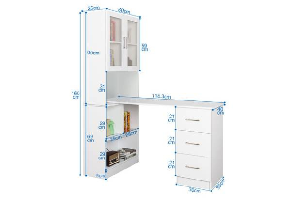 Three-in-One Computer Desk & Bookshelf with Cabinet