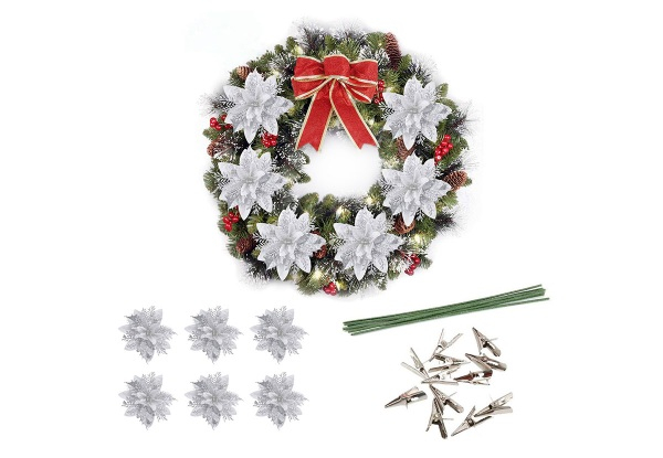 12-Piece Artificial Christmas Poinsettia Flowers - Three Colours Available