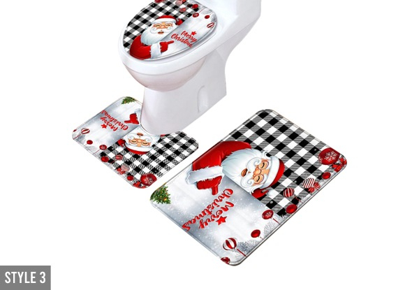 Three-Piece Christmas Bathroom Toilet Mat Set - Four Styles Available