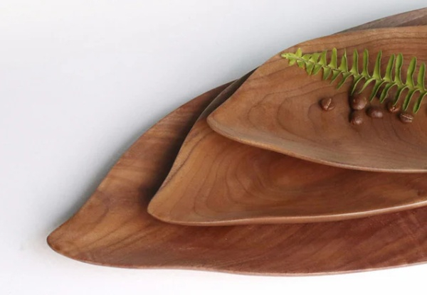 Soga Two-Piece Walnut Leaf Shape Wooden Tray