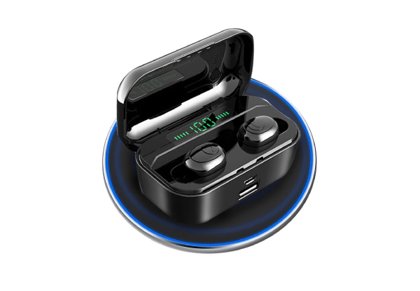 Wireless Bluetooth Headphones with Built-In Power Bank, LED Display & Charging Box