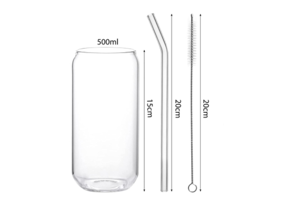 Six-Pack Drinking Glass Cup Incl. Bamboo Lid & Straw Set