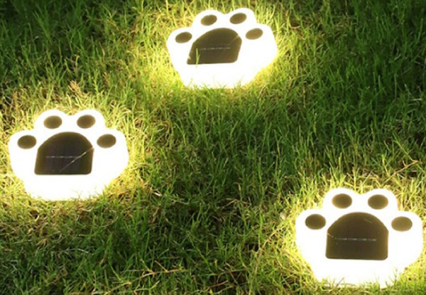 Four-Pack Solar Paw Print Garden Lights - Two Colours Available & Option for Eight-Pack