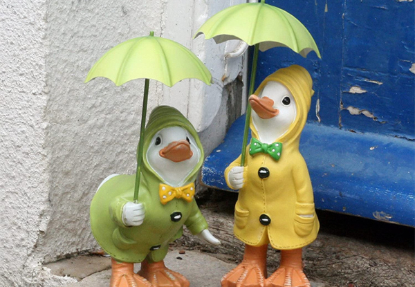 Pair of Umbrella Duck Garden Resin Statue