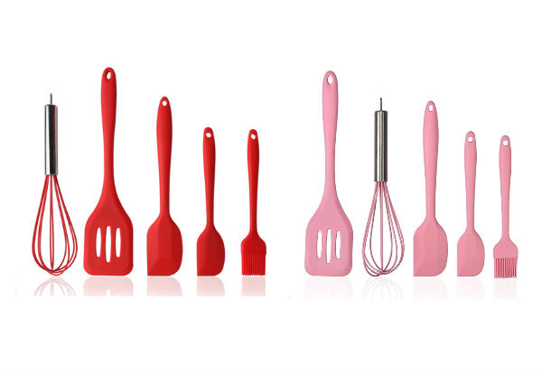Five-Piece Silicone Kitchen Utensils Set - Two Colours Available with Free Delivery