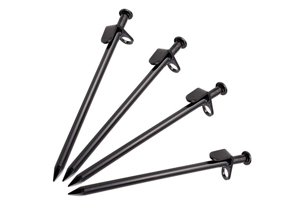 Four-Pack of 40cm Heavy-Duty Steel Solid Tent Pegs