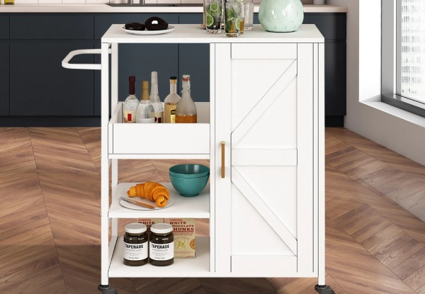 Rolling Kitchen Island with Cabinet Shelves