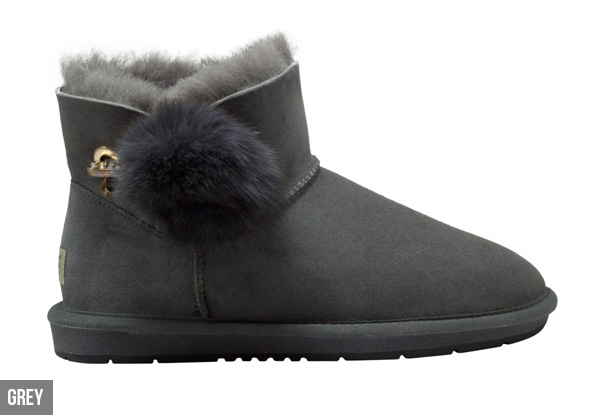 Auzland Women's Mini Pom Pom Diamante Button UGG Boots - Three Colours Available