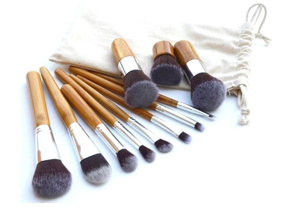 11-Piece Bamboo Make-Up Brush Set with Free Delivery