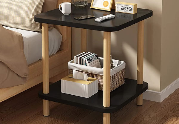 Two-Tier Square Wooden Side Table - Available in Two Colours