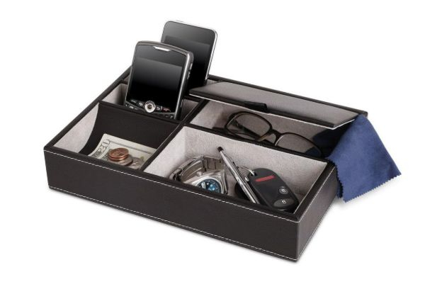 Five-Compartment Leather Valet Storage Box - Option for Two-Pack