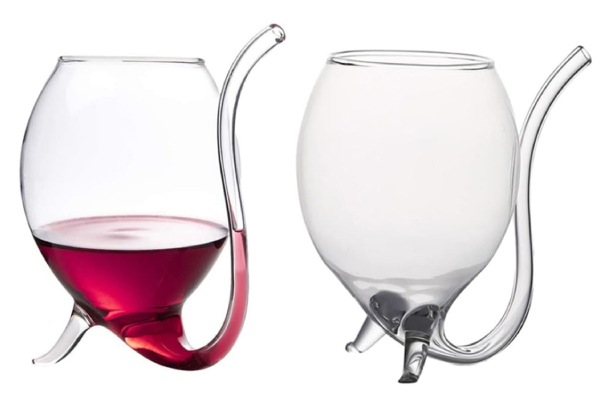 Two-Pack Cocktail Glasses Decanter Cups with Built-in Straw - Option for Four-Pack