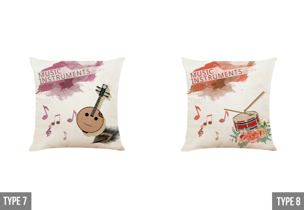 Musical Instrument Printed Cushion Cover - Nine Styles Available