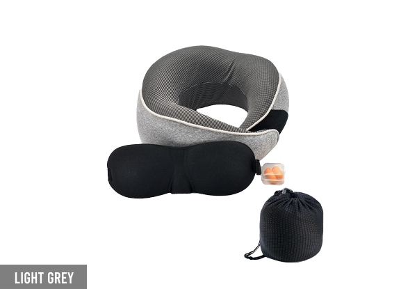 Travel Memory Foam Neck Pillow Set with Eye Mask & Earplug - Available in Three Colours & Options for Two-Set