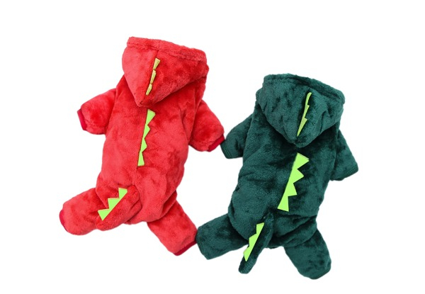 Pet Winter Coral Fleece Dinosaur Outfit -  Six Sizes & Two Colours Available