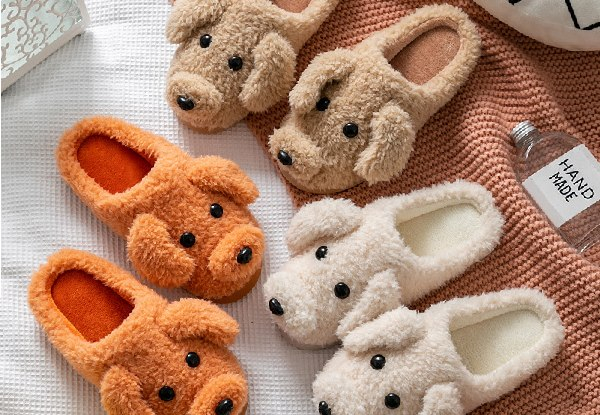 Plush Dog Slippers - Three Colours & Three Sizes Available
