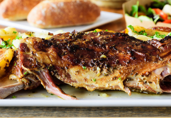Super-Tender Whole Baked Lamb Shoulder with Rosemary, Garlic & Scalloped Potatoes - Option to incl. Large Minty Peas & Three Baguettes