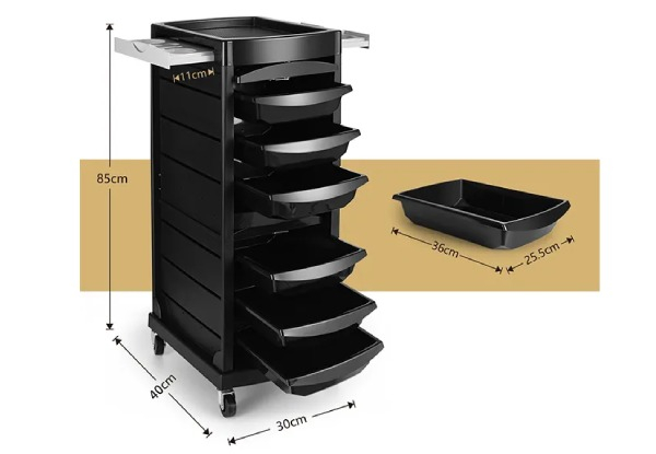 Seven-Tier Hairdressing Salon Storage Rolling Trolley Cart with Six Trays