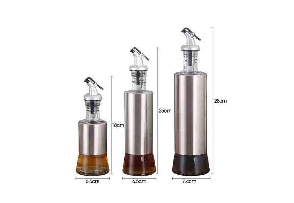 Three-Piece Stainless Steel Kitchen Oil/Sauce Dispenser Bottle Set - Option for Two-Pack