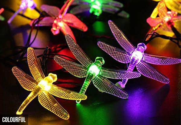 Solar Powered 30 LED Dragonfly String Lights - Two Colours Available