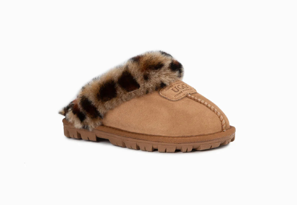 Ugg Kids Leopard Print Coquette Slipper - Available in Two Colours & Six Sizes