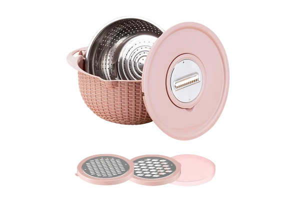 Four-in-One Rotatable Colander Bowl Set with Lid & Slicer - Four Colours Available