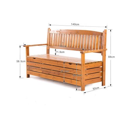 Three-Seater Wooden Outdoor Storage Bench