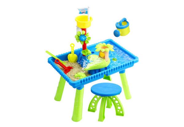 Kids Two-Compartment Sandpit Playset with Chair