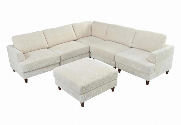 Sondra Corduroy Combination Sofa Set with Movable Ottoman - Available in Two Colours