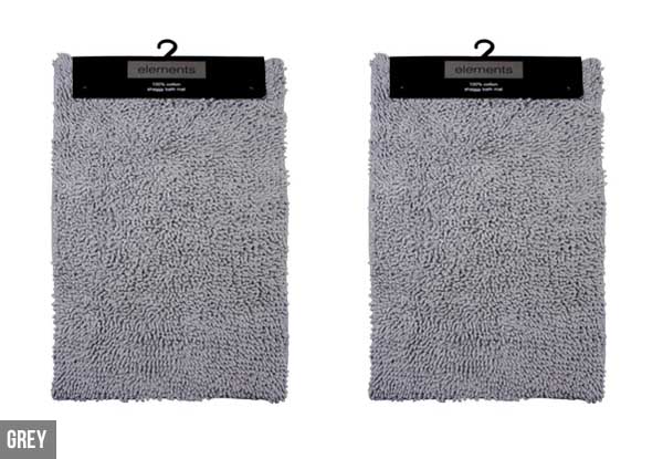 Two-Pack Elements 100% Cotton Shaggy Bathmats - Nine Colours Available